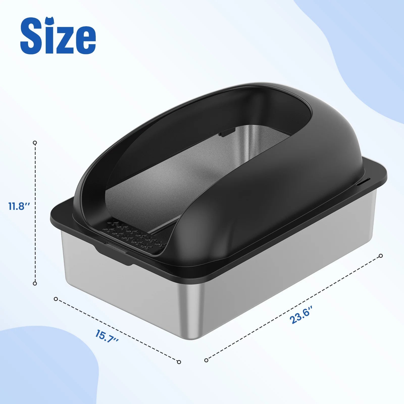 JHK Stainless 24IN Steel Cat Litter Box with Lid Large Cat Litter Box for Big Cats Anti-Urine Leakage Scoop and Mat Included - Barking & Purrfectly Happy