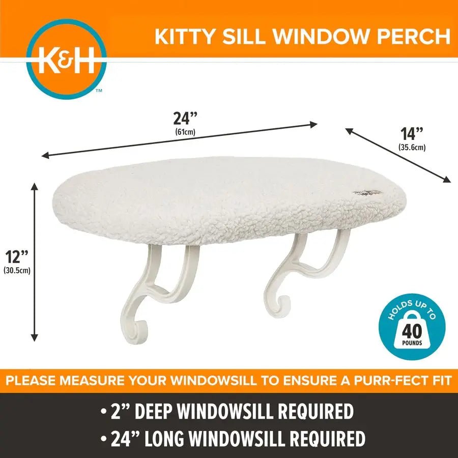 Kitty Sill Cat Window Perch for Large Cats, Orthopedic Window Hammock Bed Holds 40LBS, Washable Cover, Kitty Windowsill Bed Seat - Barking & Purrfectly Happy