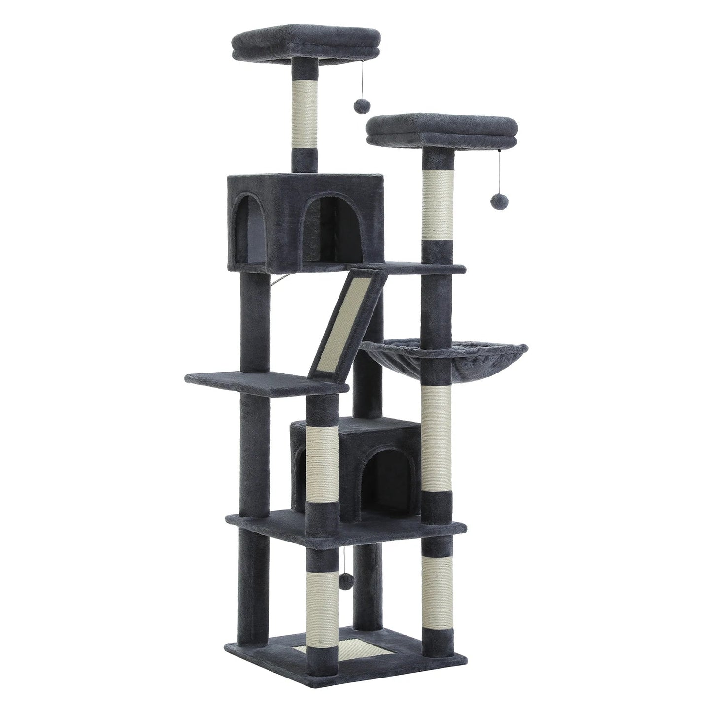 Large Cat Tree Tall Cat Tower for Indoor Cats Multi-Level Plush Cat Condo with Scratching Posts Scratching Boards Perches Caves - Barking & Purrfectly Happy