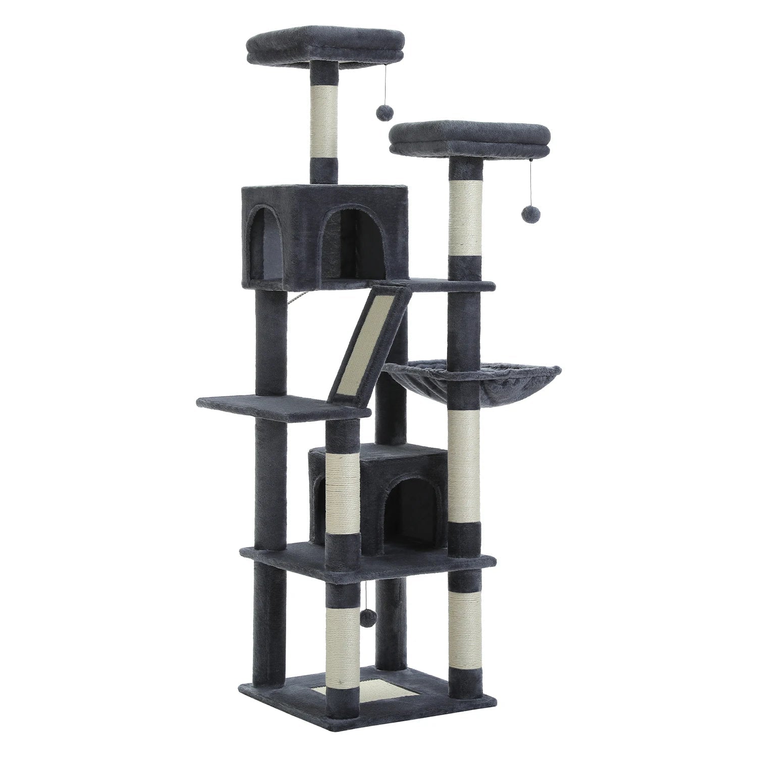 Large Cat Tree Tall Cat Tower for Indoor Cats Multi-Level Plush Cat Condo with Scratching Posts Scratching Boards Perches Caves - Barking & Purrfectly Happy