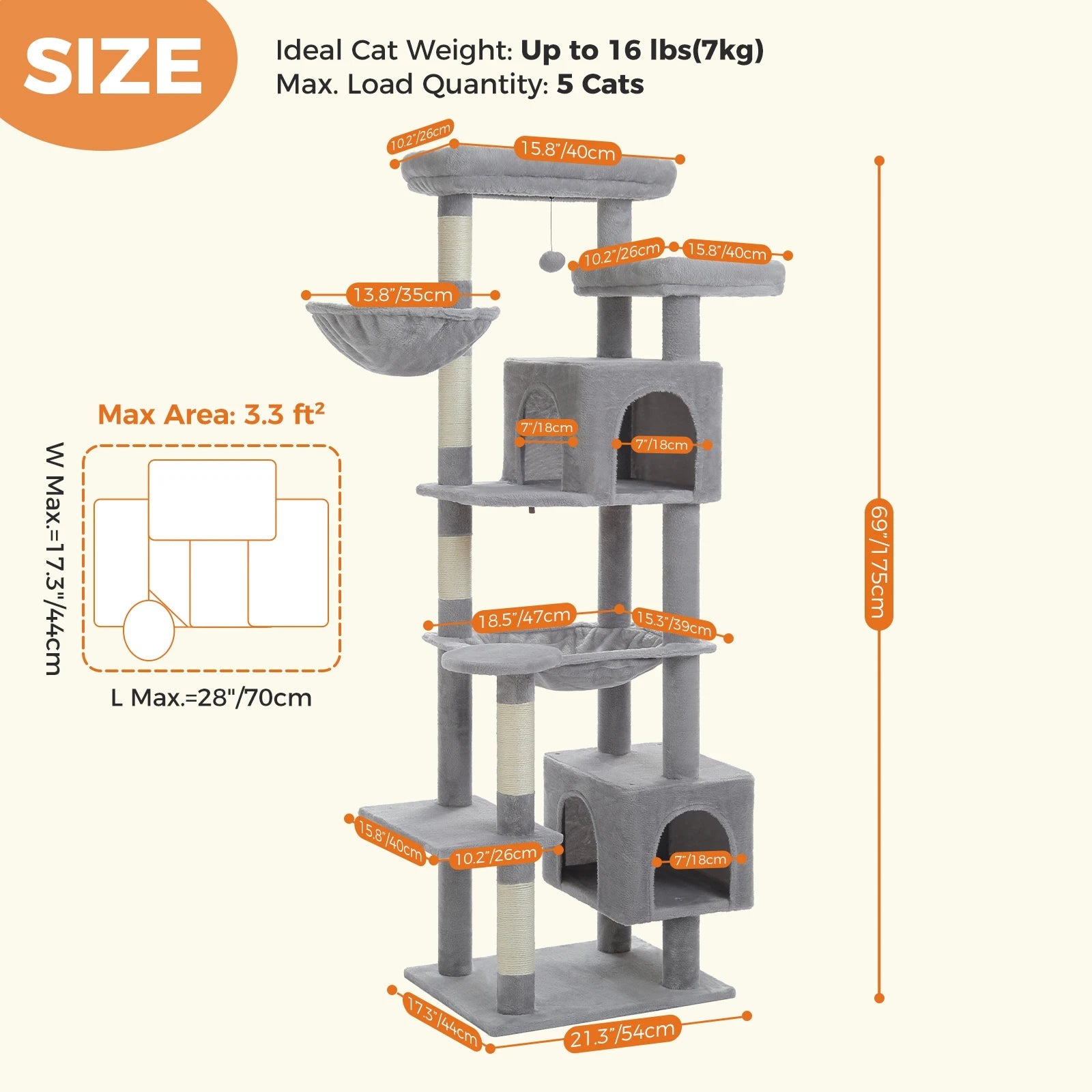 Large Cat Tree Tall Cat Tower for Indoor Cats Multi-Level Plush Cat Condo with Scratching Posts Scratching Boards Perches Caves - Barking & Purrfectly Happy
