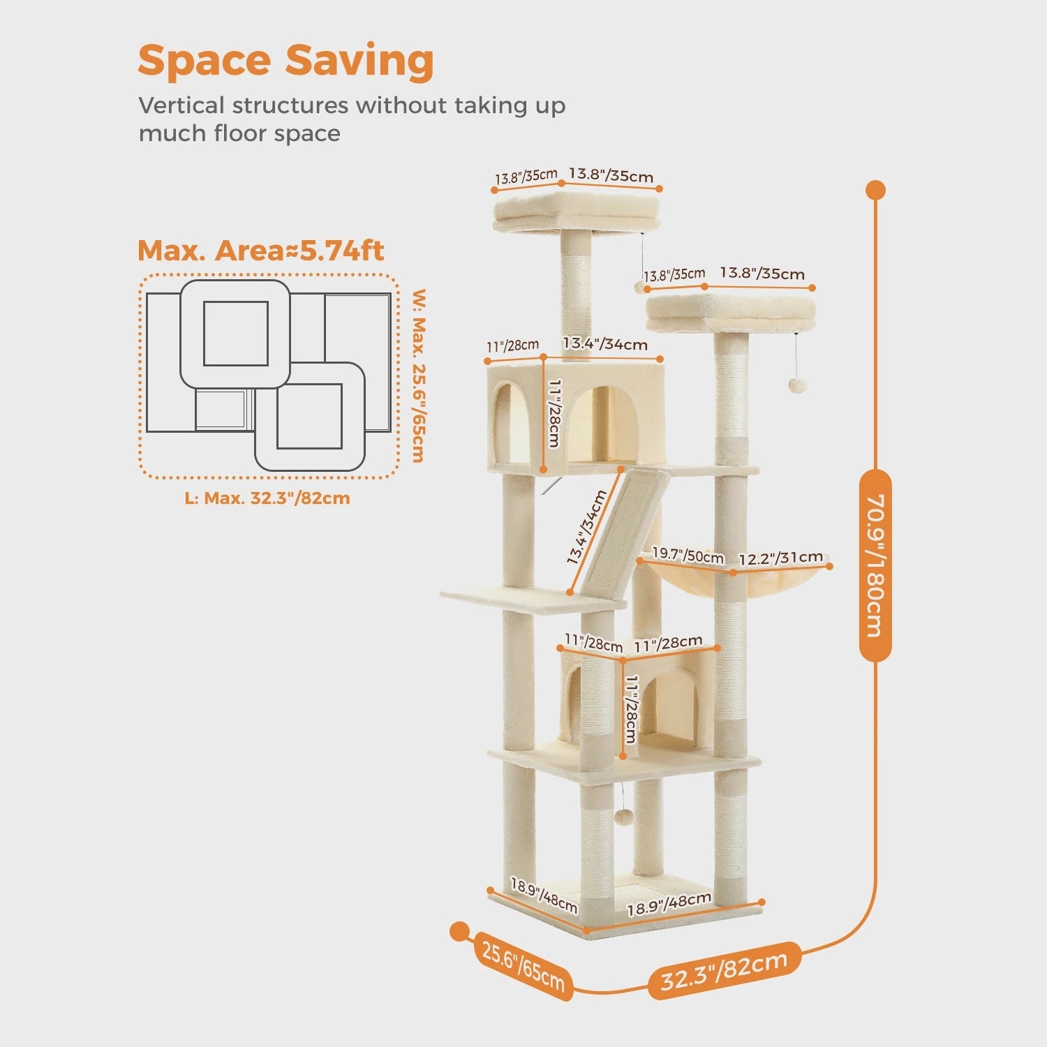 Large Cat Tree Tall Cat Tower for Indoor Cats Multi-Level Plush Cat Condo with Scratching Posts Scratching Boards Perches Caves - Barking & Purrfectly Happy