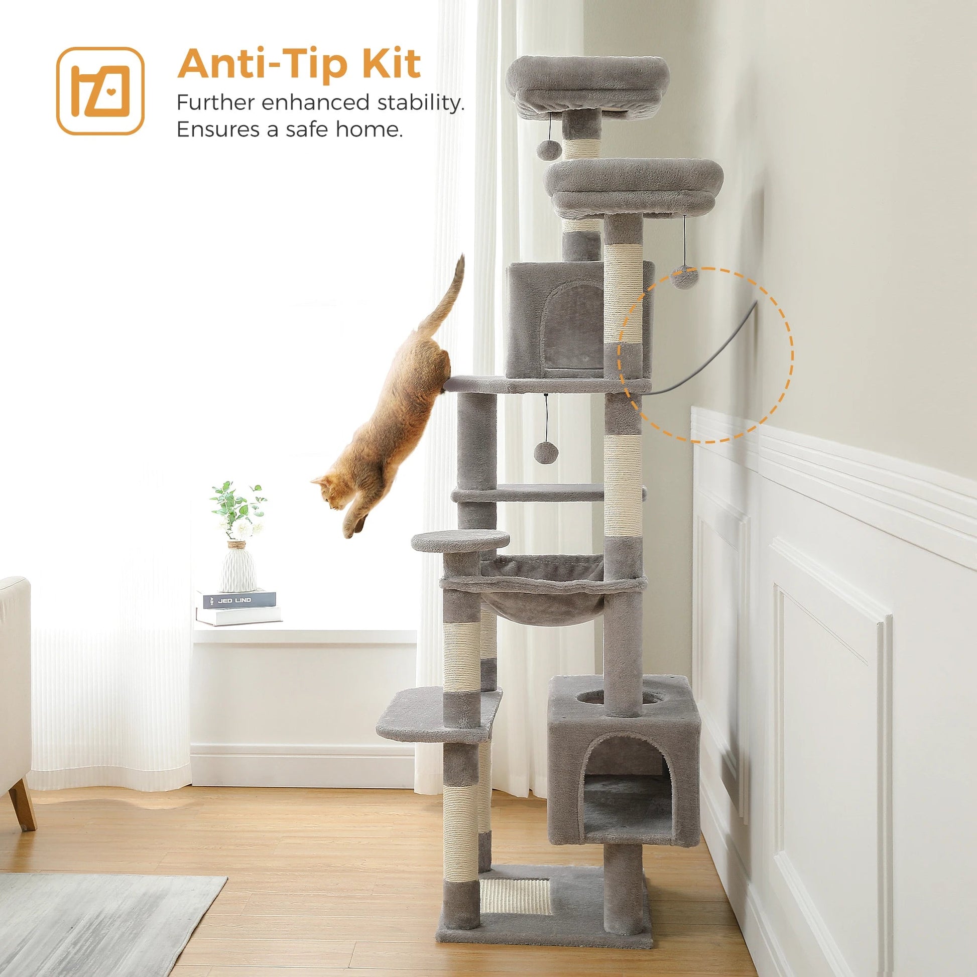 Large Cat Tree Tall Cat Tower for Indoor Cats Multi-Level Plush Cat Condo with Scratching Posts Scratching Boards Perches Caves - Barking & Purrfectly Happy