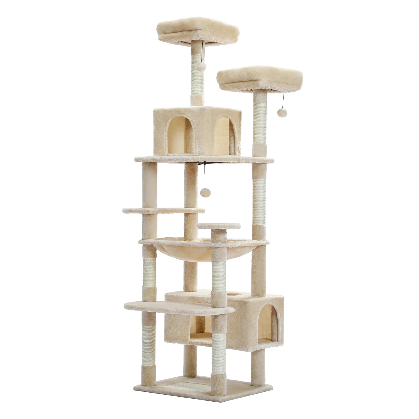Large Cat Tree Tall Cat Tower for Indoor Cats Multi-Level Plush Cat Condo with Scratching Posts Scratching Boards Perches Caves - Barking & Purrfectly Happy