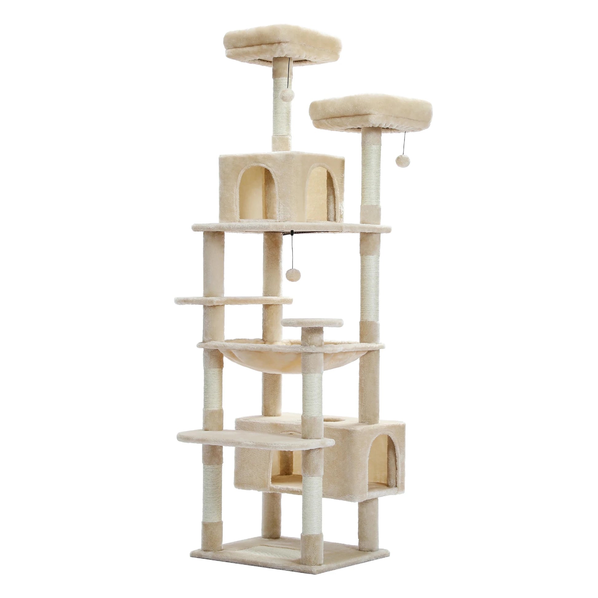 Large Cat Tree Tall Cat Tower for Indoor Cats Multi-Level Plush Cat Condo with Scratching Posts Scratching Boards Perches Caves - Barking & Purrfectly Happy