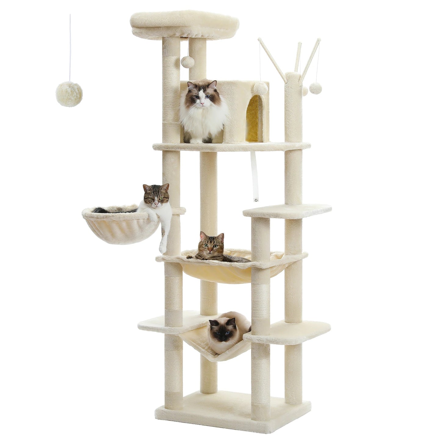 Large Cat Tree Tall Cat Tower for Indoor Cats Multi-Level Plush Cat Condo with Scratching Posts Scratching Boards Perches Caves - Barking & Purrfectly Happy