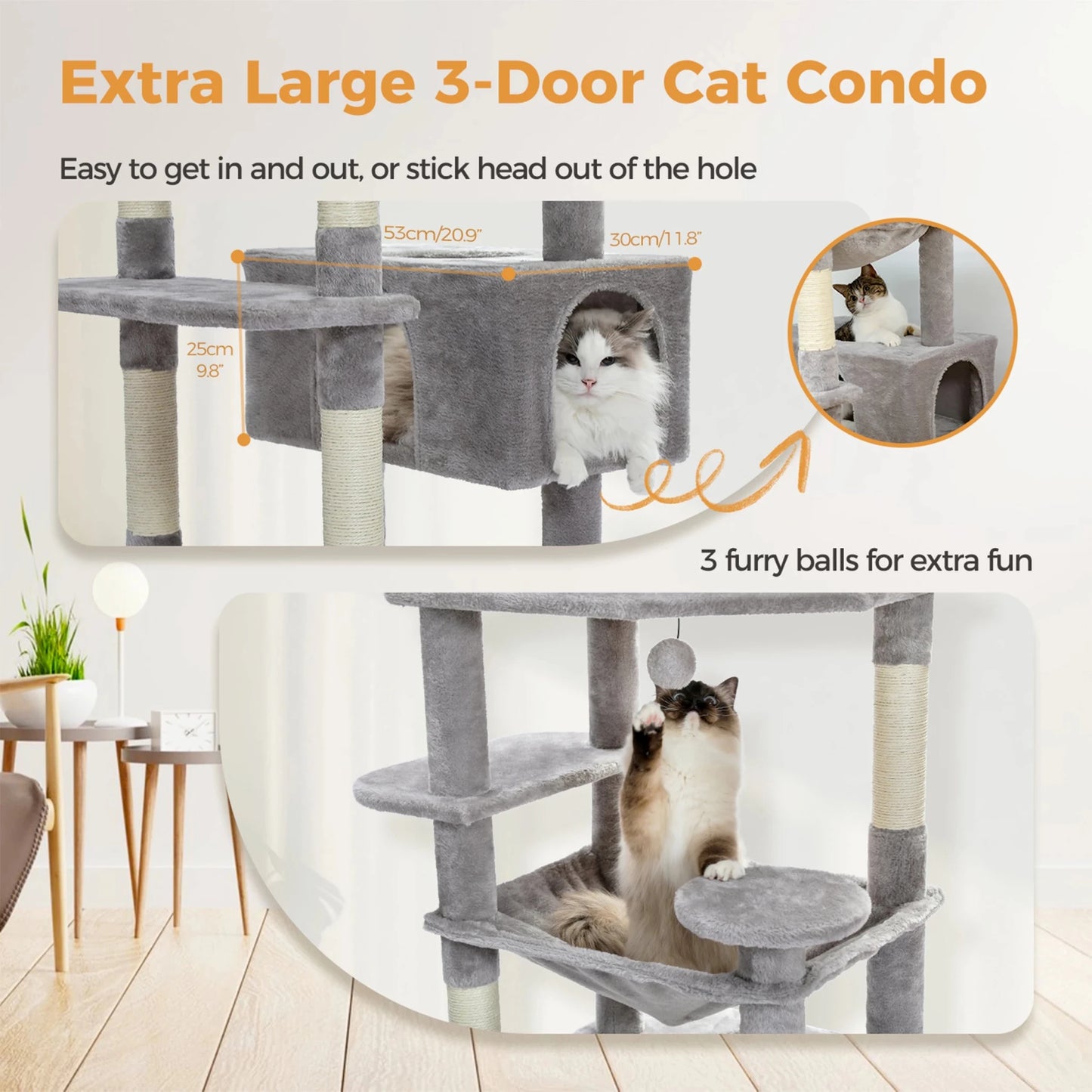 Large Cat Tree Tall Cat Tower for Indoor Cats Multi-Level Plush Cat Condo with Scratching Posts Scratching Boards Perches Caves - Barking & Purrfectly Happy