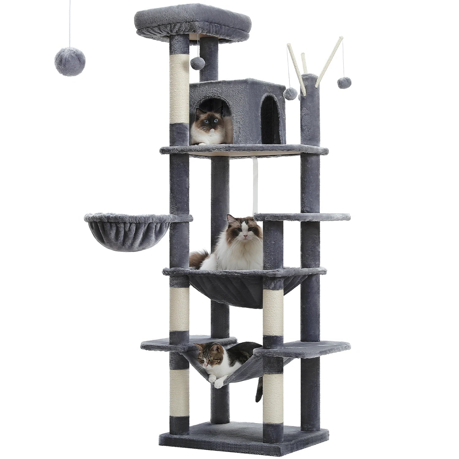 Large Cat Tree Tall Cat Tower for Indoor Cats Multi-Level Plush Cat Condo with Scratching Posts Scratching Boards Perches Caves - Barking & Purrfectly Happy