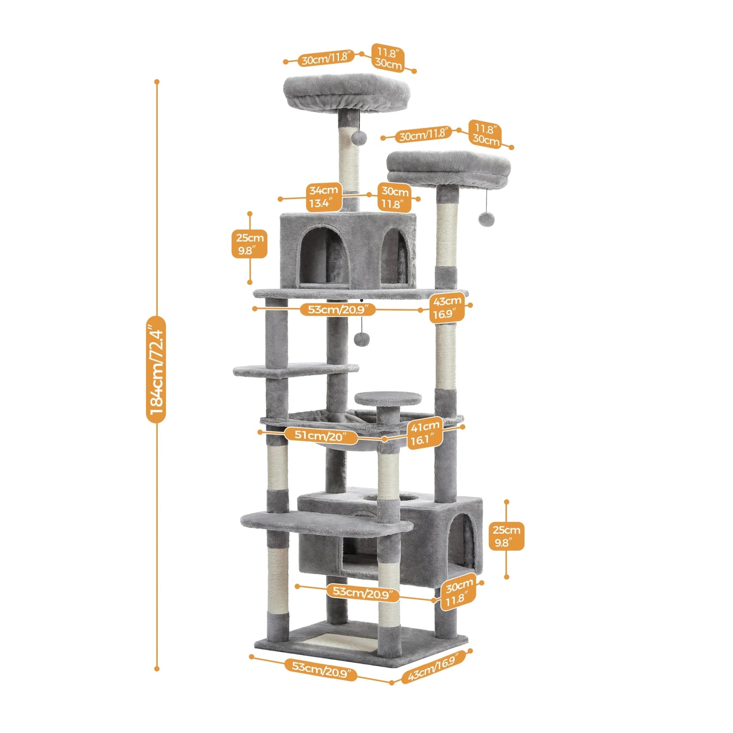 Large Cat Tree Tall Cat Tower for Indoor Cats Multi-Level Plush Cat Condo with Scratching Posts Scratching Boards Perches Caves - Barking & Purrfectly Happy