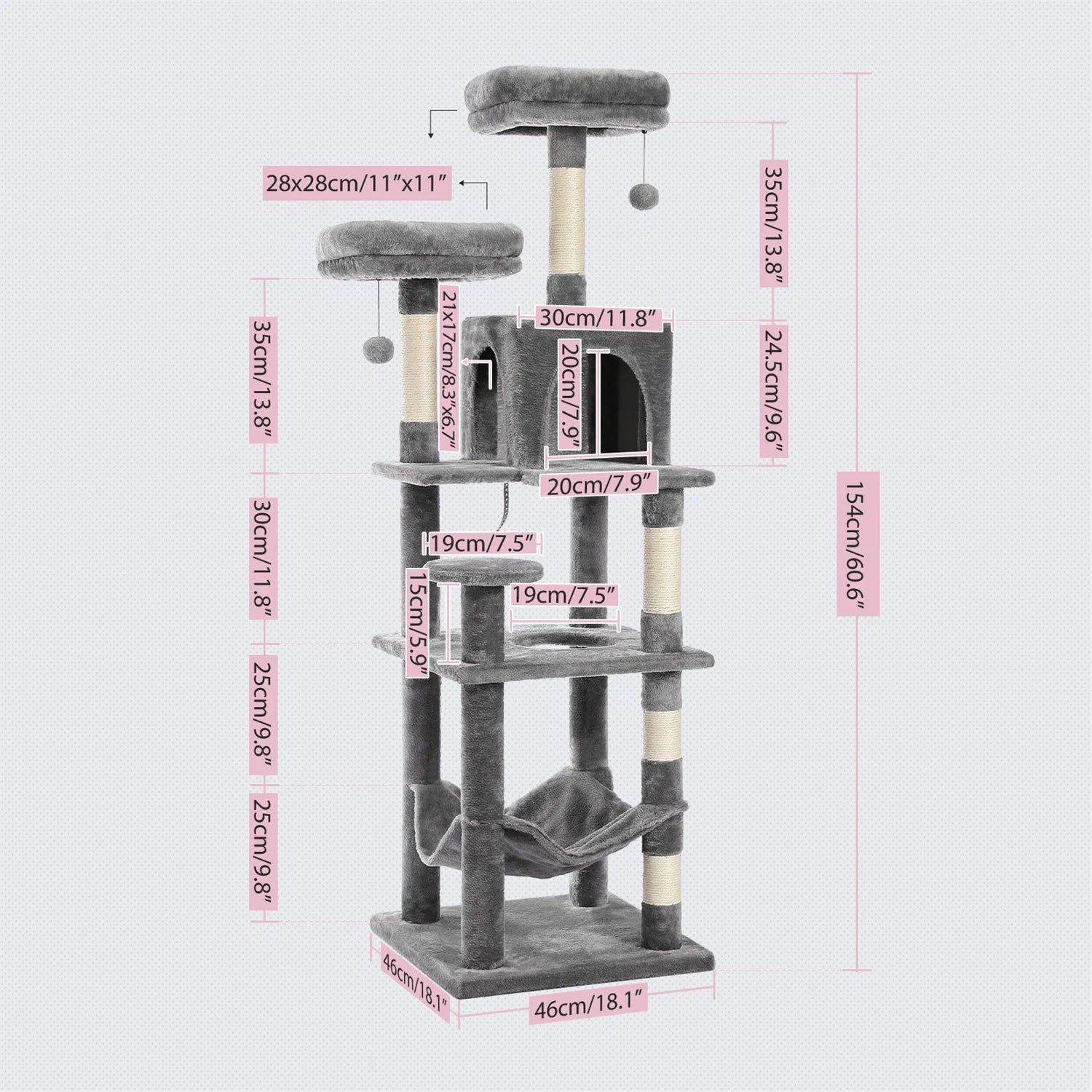 Large Cat Tree Tall Cat Tower for Indoor Cats Multi-Level Plush Cat Condo with Scratching Posts Scratching Boards Perches Caves - Barking & Purrfectly Happy