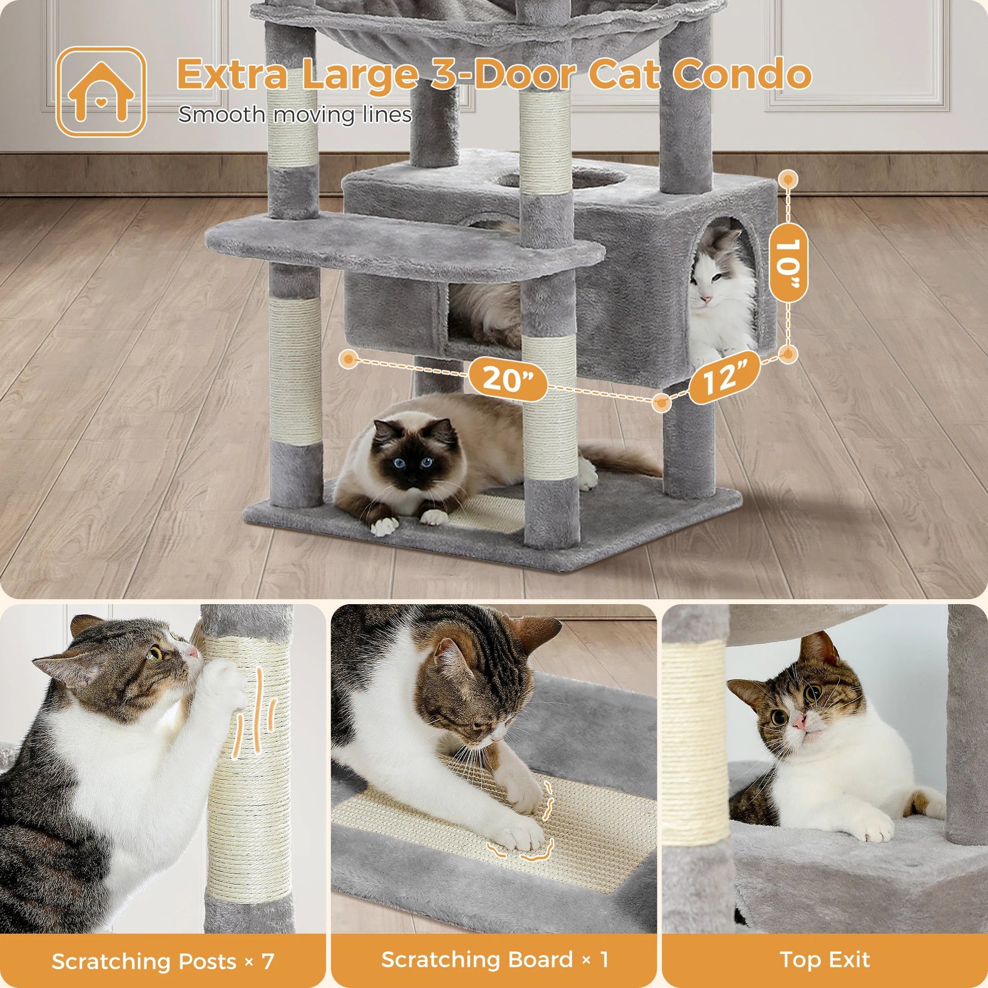Large Cat Tree Tall Cat Tower for Indoor Cats Multi-Level Plush Cat Condo with Scratching Posts Scratching Boards Perches Caves - Barking & Purrfectly Happy