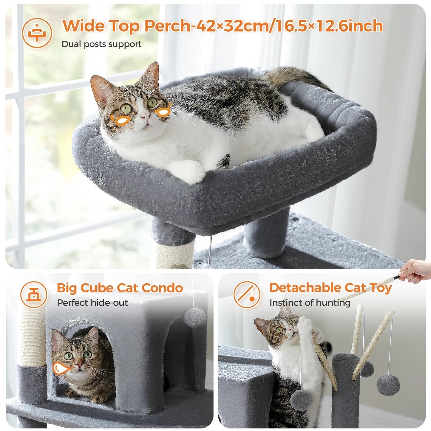 Large Cat Tree Tall Cat Tower for Indoor Cats Multi-Level Plush Cat Condo with Scratching Posts Scratching Boards Perches Caves - Barking & Purrfectly Happy