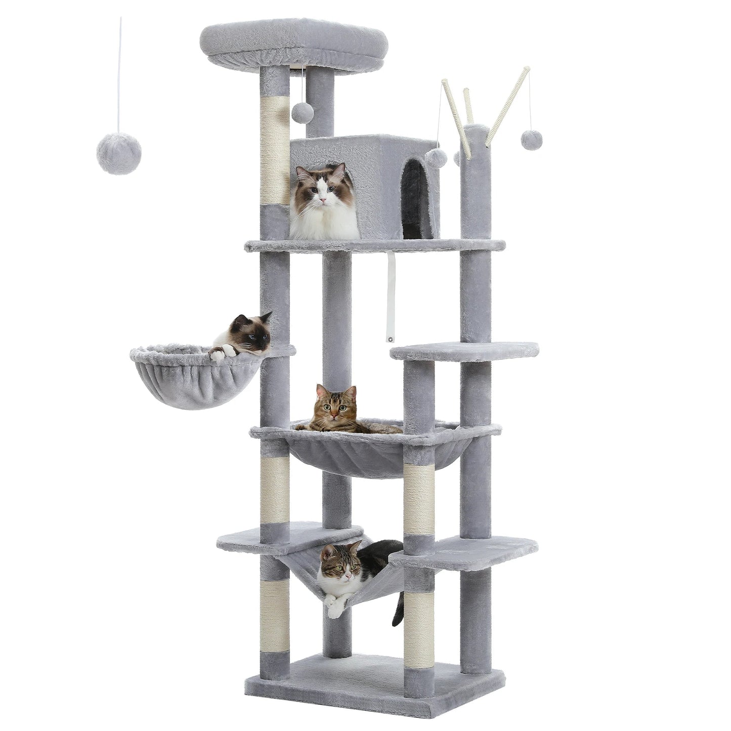 Large Cat Tree Tall Cat Tower for Indoor Cats Multi-Level Plush Cat Condo with Scratching Posts Scratching Boards Perches Caves - Barking & Purrfectly Happy