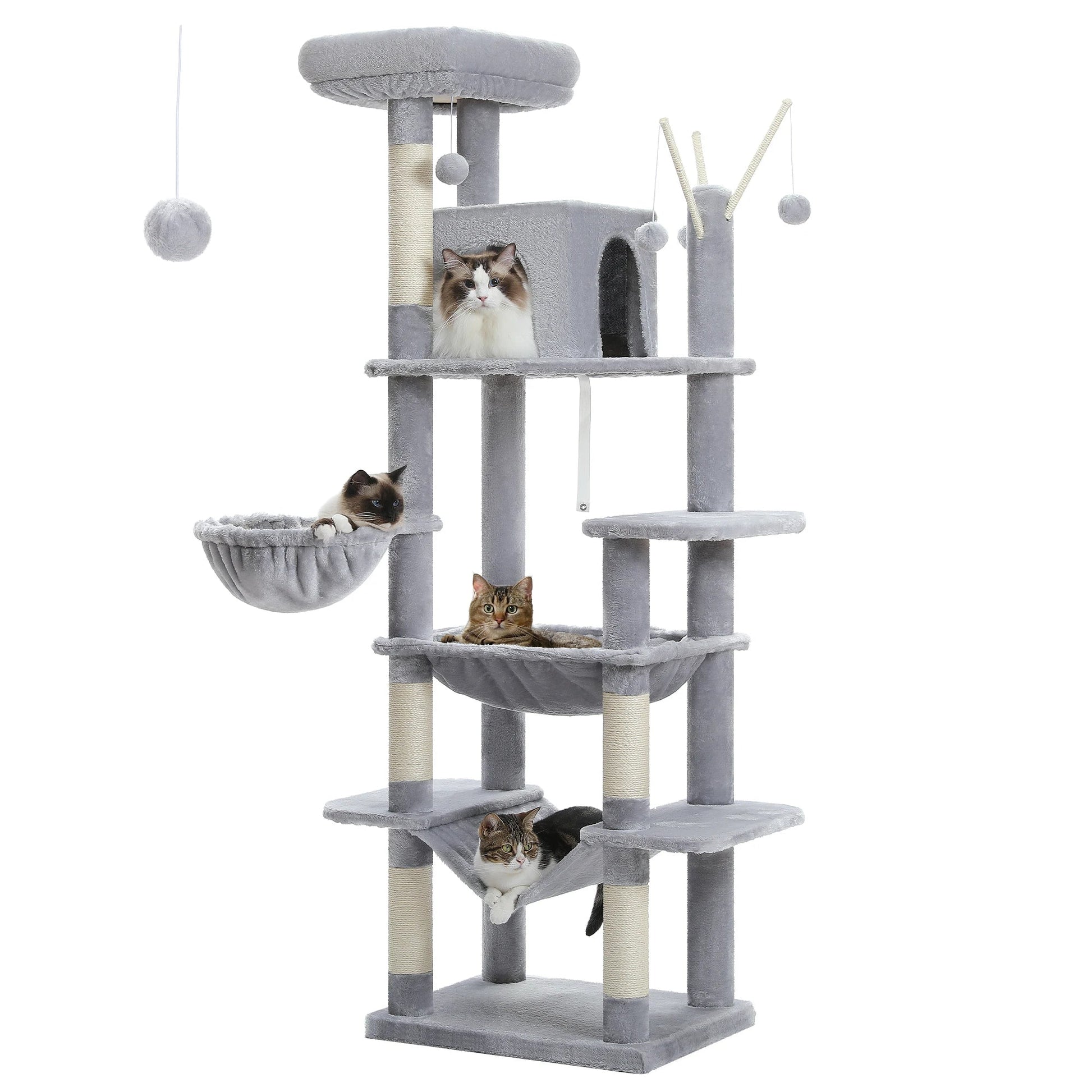 Large Cat Tree Tall Cat Tower for Indoor Cats Multi-Level Plush Cat Condo with Scratching Posts Scratching Boards Perches Caves - Barking & Purrfectly Happy
