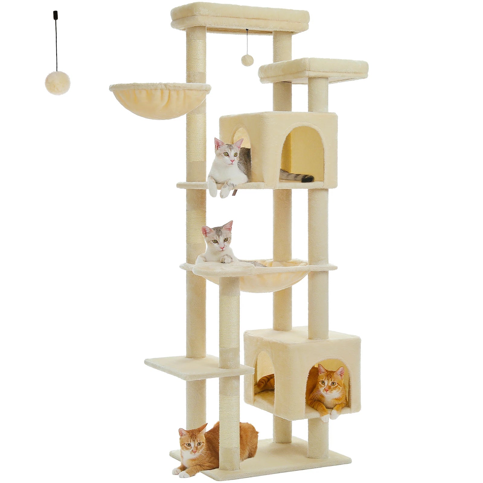 Large Cat Tree Tall Cat Tower for Indoor Cats Multi-Level Plush Cat Condo with Scratching Posts Scratching Boards Perches Caves - Barking & Purrfectly Happy