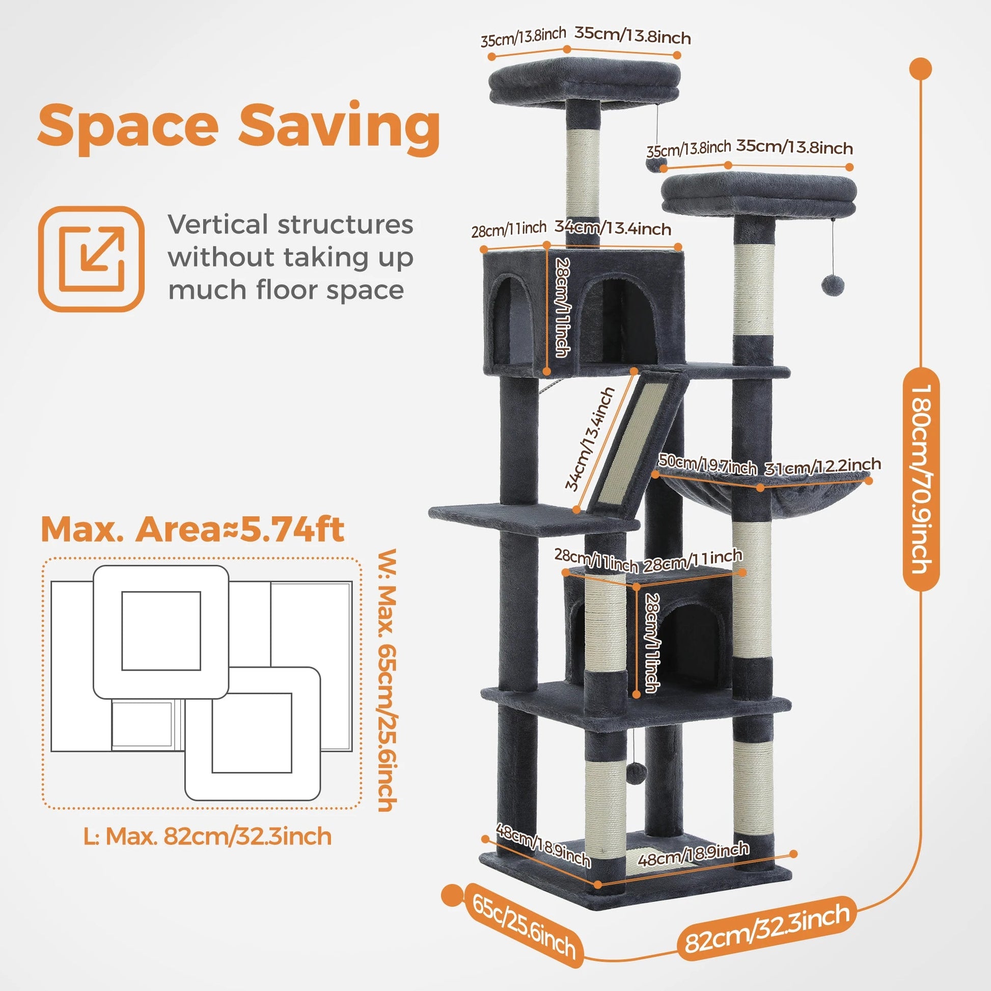 Large Cat Tree Tall Cat Tower for Indoor Cats Multi-Level Plush Cat Condo with Scratching Posts Scratching Boards Perches Caves - Barking & Purrfectly Happy