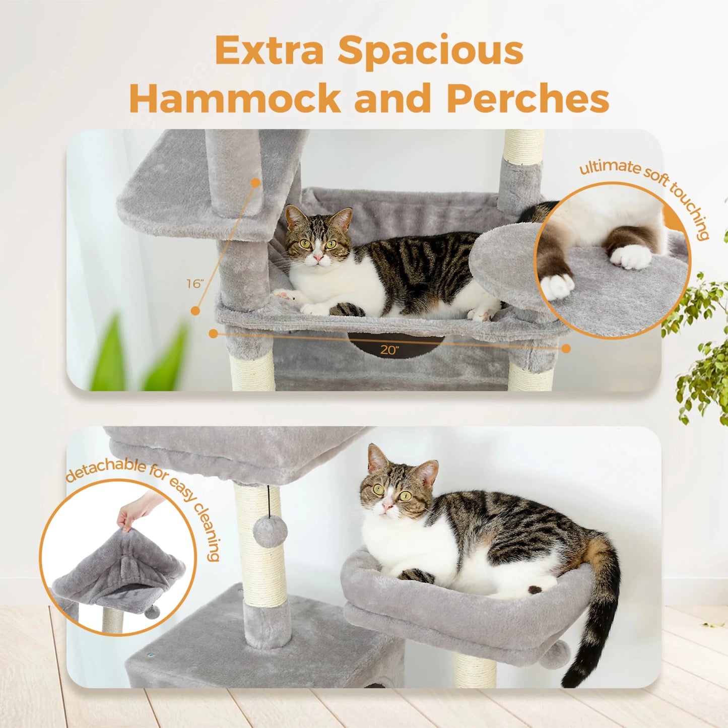 Large Cat Tree Tall Cat Tower for Indoor Cats Multi-Level Plush Cat Condo with Scratching Posts Scratching Boards Perches Caves - Barking & Purrfectly Happy