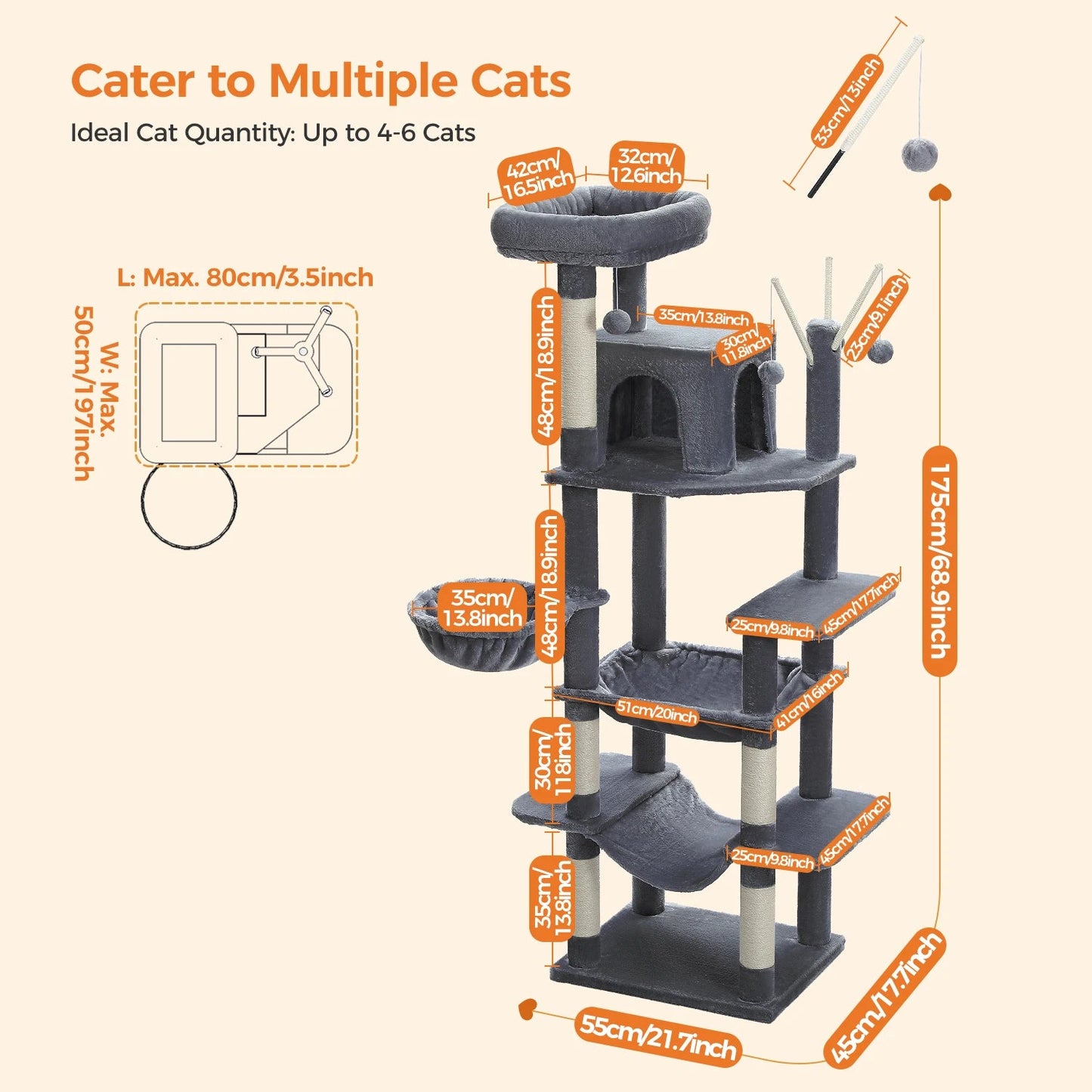 Large Cat Tree Tall Cat Tower for Indoor Cats Multi-Level Plush Cat Condo with Scratching Posts Scratching Boards Perches Caves - Barking & Purrfectly Happy