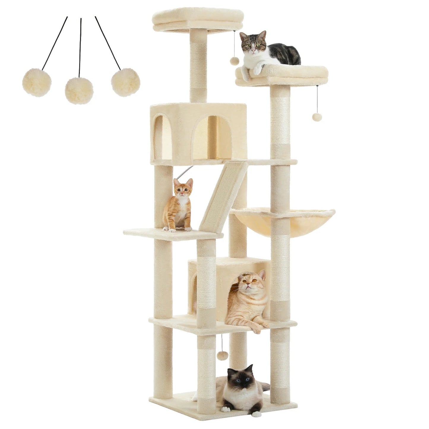 Large Cat Tree Tall Cat Tower for Indoor Cats Multi-Level Plush Cat Condo with Scratching Posts Scratching Boards Perches Caves - Barking & Purrfectly Happy