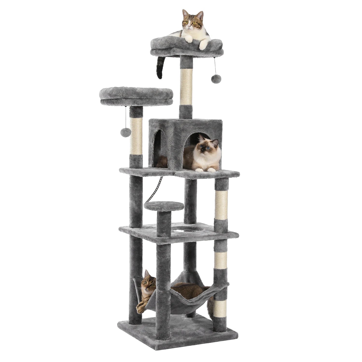 Large Cat Tree Tall Cat Tower for Indoor Cats Multi-Level Plush Cat Condo with Scratching Posts Scratching Boards Perches Caves - Barking & Purrfectly Happy