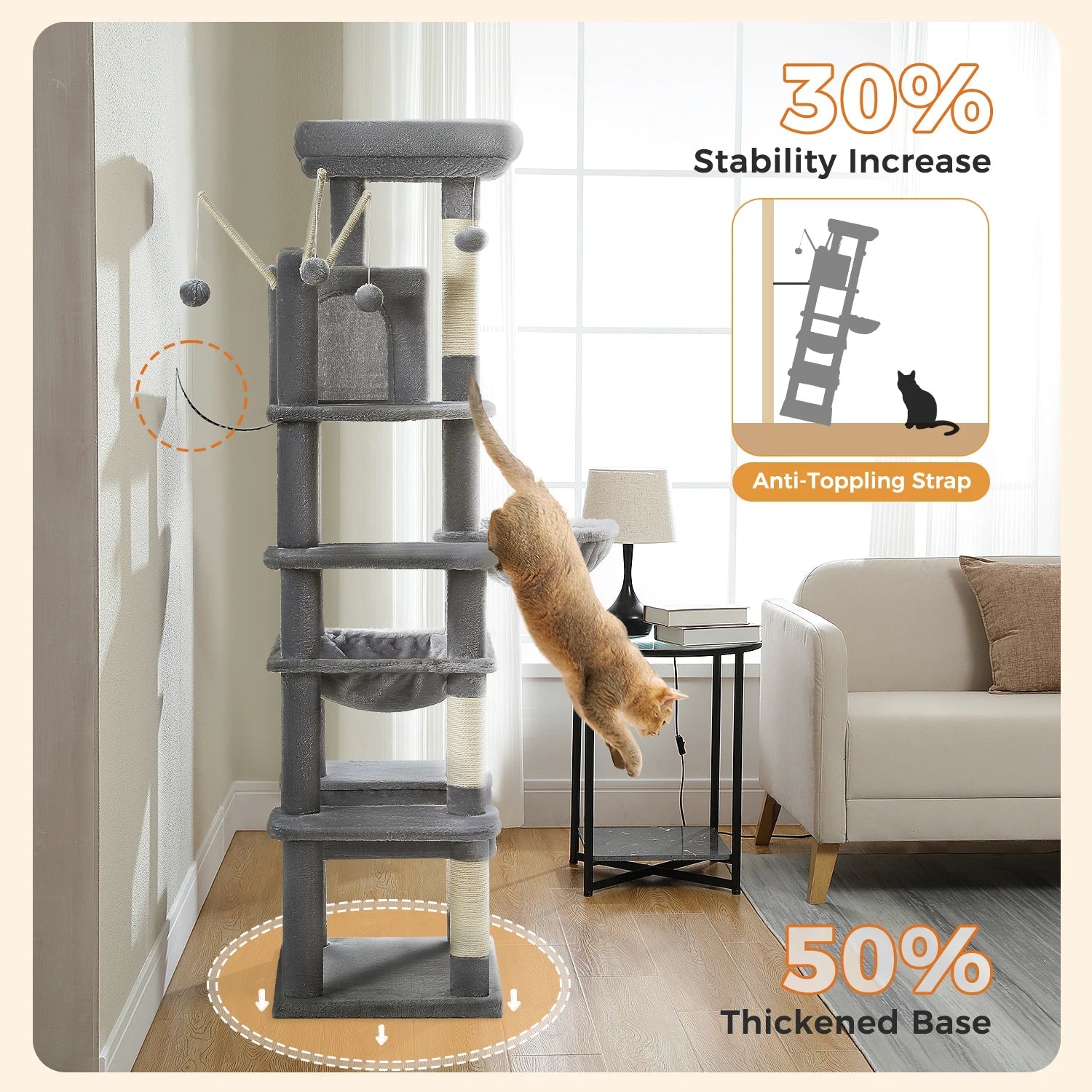 Large Cat Tree Tall Cat Tower for Indoor Cats Multi-Level Plush Cat Condo with Scratching Posts Scratching Boards Perches Caves - Barking & Purrfectly Happy