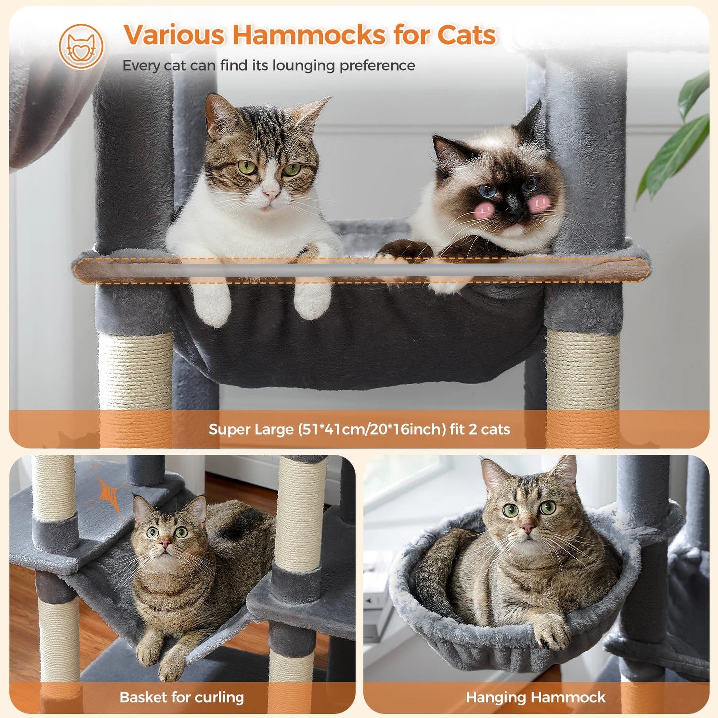 Large Cat Tree Tall Cat Tower for Indoor Cats Multi-Level Plush Cat Condo with Scratching Posts Scratching Boards Perches Caves - Barking & Purrfectly Happy