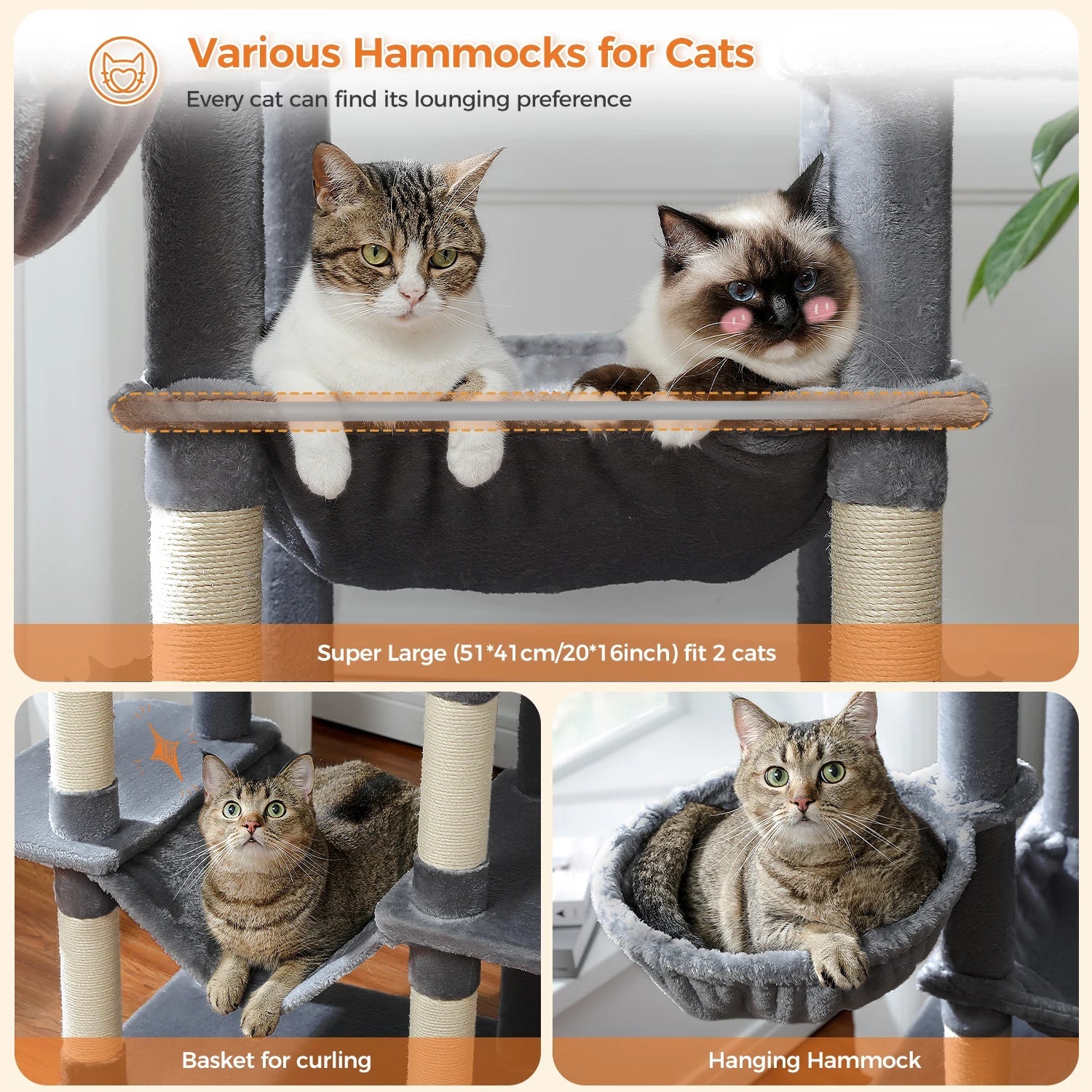 Large Cat Tree Tall Cat Tower for Indoor Cats Multi-Level Plush Cat Condo with Scratching Posts Scratching Boards Perches Caves - Barking & Purrfectly Happy