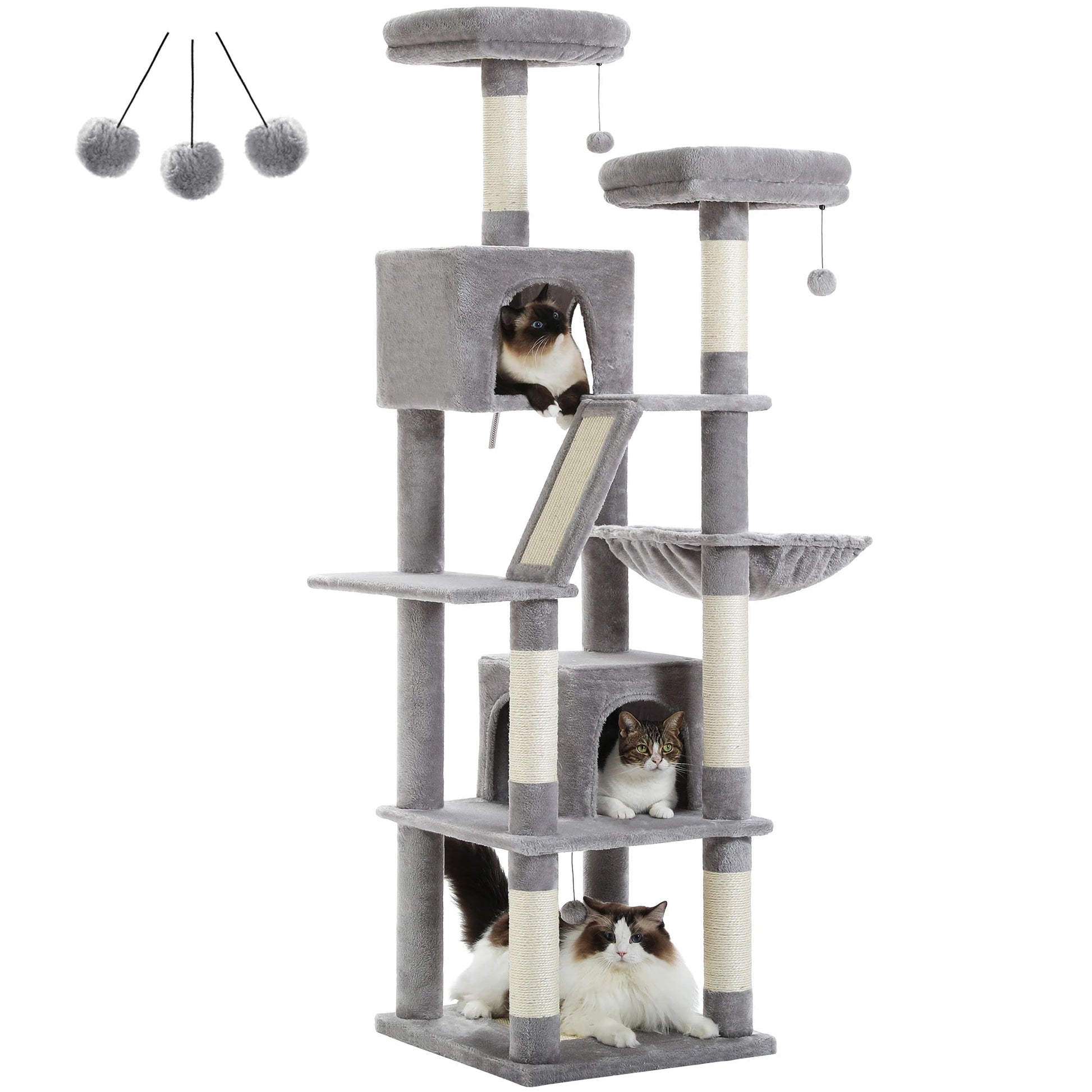 Large Cat Tree Tall Cat Tower for Indoor Cats Multi-Level Plush Cat Condo with Scratching Posts Scratching Boards Perches Caves - Barking & Purrfectly Happy