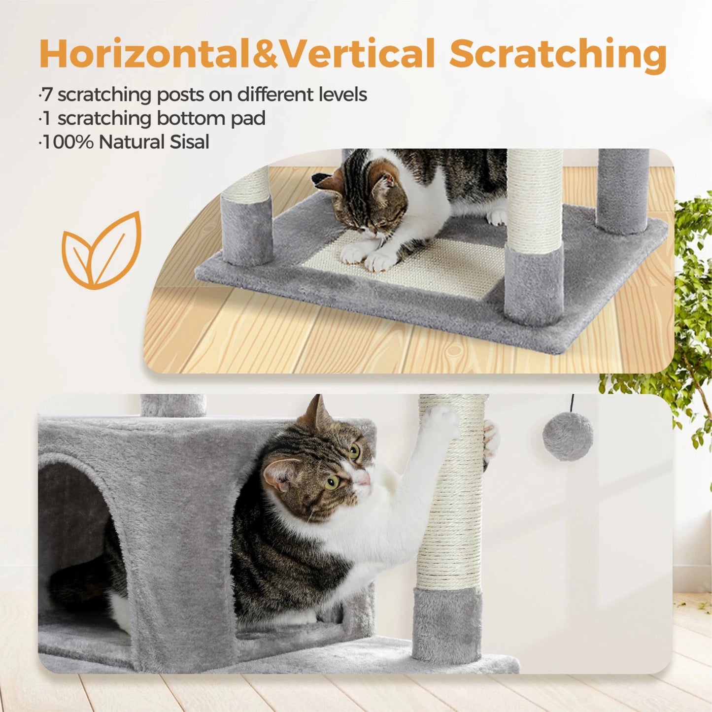 Large Cat Tree Tall Cat Tower for Indoor Cats Multi-Level Plush Cat Condo with Scratching Posts Scratching Boards Perches Caves - Barking & Purrfectly Happy