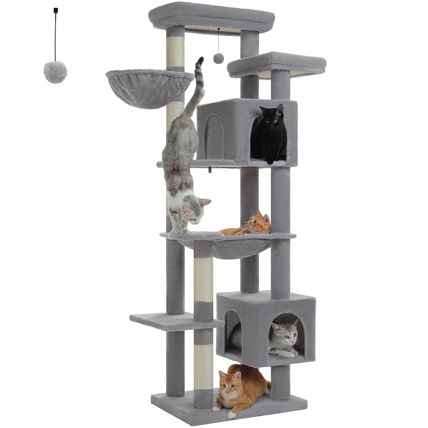 Large Cat Tree Tall Cat Tower for Indoor Cats Multi-Level Plush Cat Condo with Scratching Posts Scratching Boards Perches Caves - Barking & Purrfectly Happy