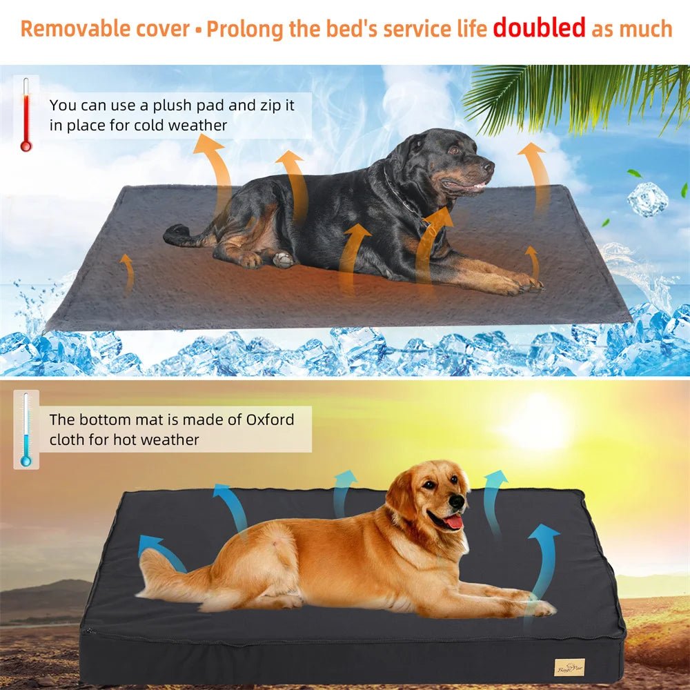 Large Orthopaedic Dog Bed Waterproof Cushion Pet Mattress 2 In 1 Pet Dog Crate Bed with Removable Washable Cover Indoor Outdoor - Barking & Purrfectly Happy