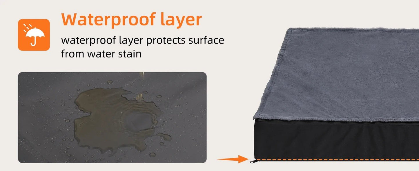 Large Orthopaedic Dog Bed Waterproof Cushion Pet Mattress 2 In 1 Pet Dog Crate Bed with Removable Washable Cover Indoor Outdoor - Barking & Purrfectly Happy