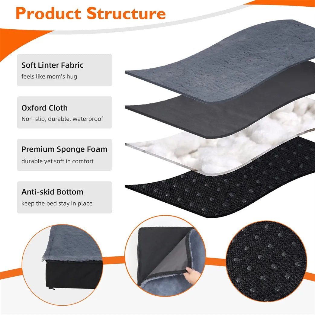 Large Orthopaedic Dog Bed Waterproof Cushion Pet Mattress 2 In 1 Pet Dog Crate Bed with Removable Washable Cover Indoor Outdoor - Barking & Purrfectly Happy