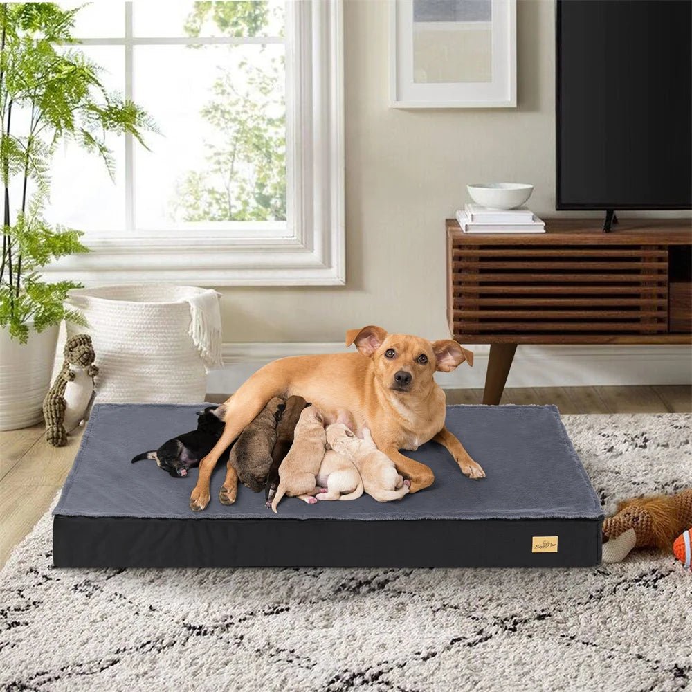 Large Orthopaedic Dog Bed Waterproof Cushion Pet Mattress 2 In 1 Pet Dog Crate Bed with Removable Washable Cover Indoor Outdoor - Barking & Purrfectly Happy