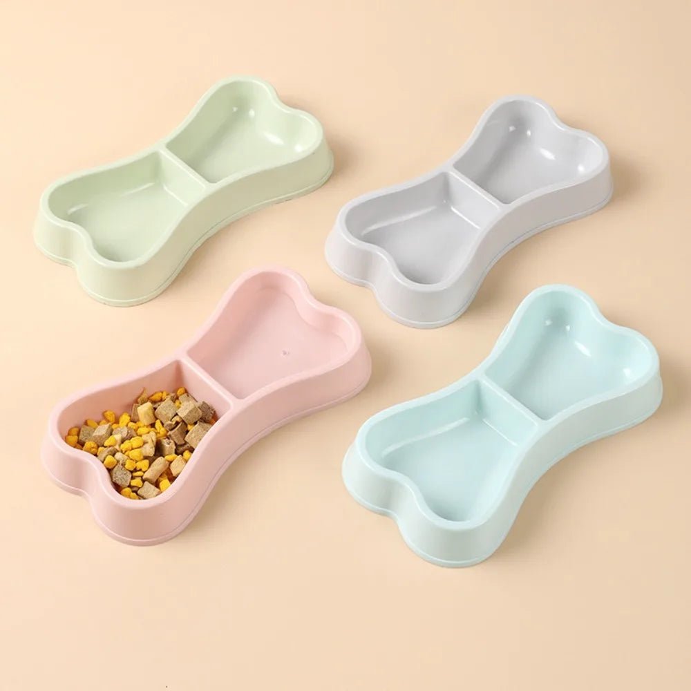 Macaron Bone Shaped Double Pet Bowls Food Water Feeder Dish Durable Non Slip Puppy Cat Feeding Supplies - Barking & Purrfectly Happy