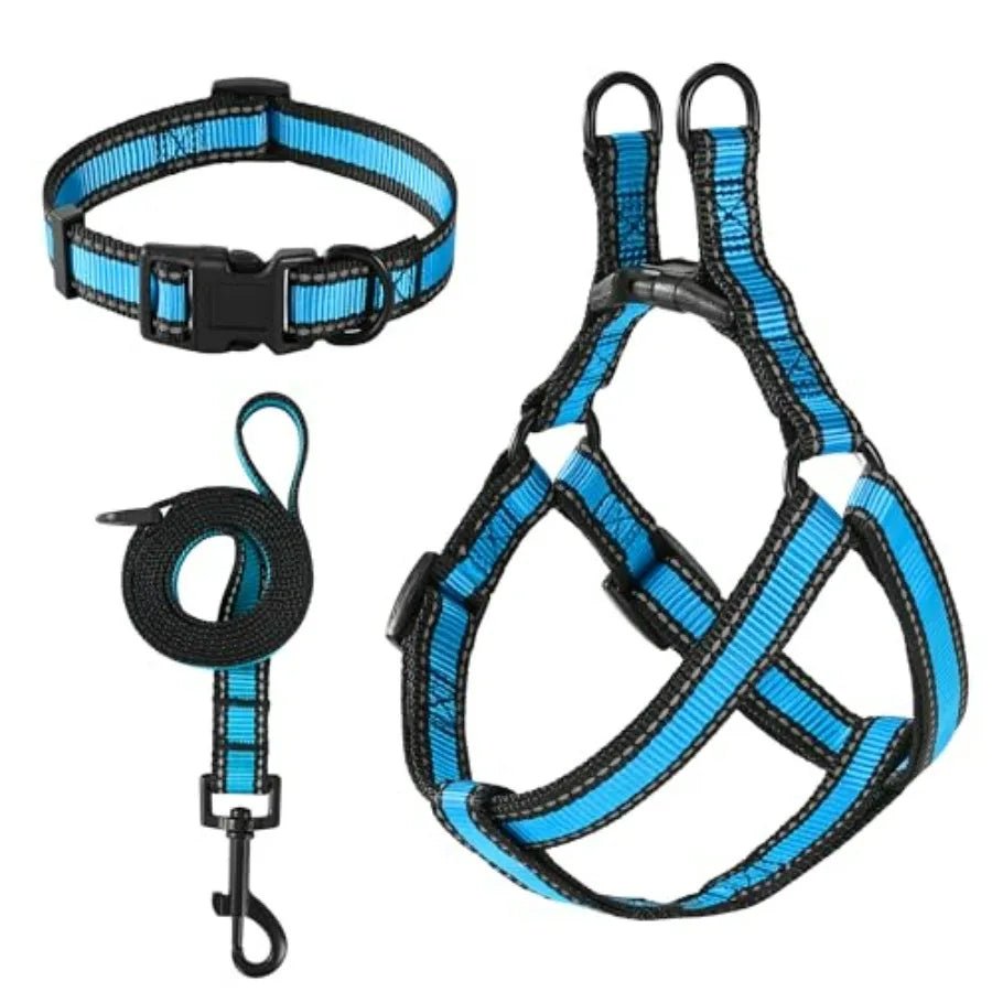 Night Double Adjustable Band Nylon Small Puppy Pet Dog Combo Collar Leash and Harness Set - Barking & Purrfectly Happy