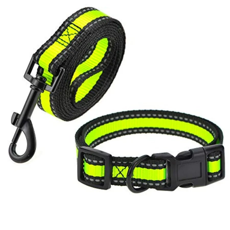 Night Double Adjustable Band Nylon Small Puppy Pet Dog Combo Collar Leash and Harness Set - Barking & Purrfectly Happy