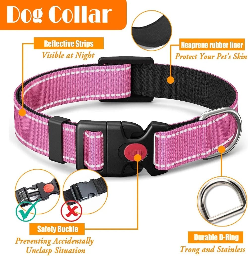 No Pull Dog Harness, Collar & Leash Set with Seat Belt, Bowls & Poop Bag Dispenser for Training, Walking, Hiking, Small to Large Dogs (Pink-L) - Barking & Purrfectly Happy