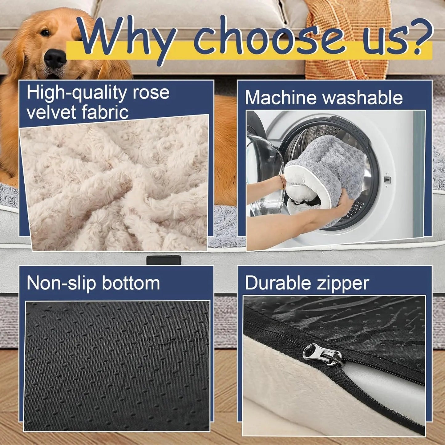 Orthopedic Dog Bed for Large Medium Dogs, Washable Memory Foam Pet Sofa with Removable Waterproof Cover (Grey, XL) - Barking & Purrfectly Happy