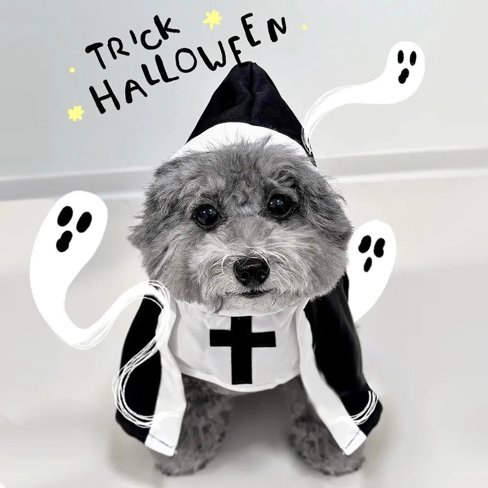 Pet Nun Costume Funny Cosplay Outfit with Cross for Cats And Dogs Halloween Party Dress up Clothes for Small to Medium Puppy - Barking & Purrfectly Happy