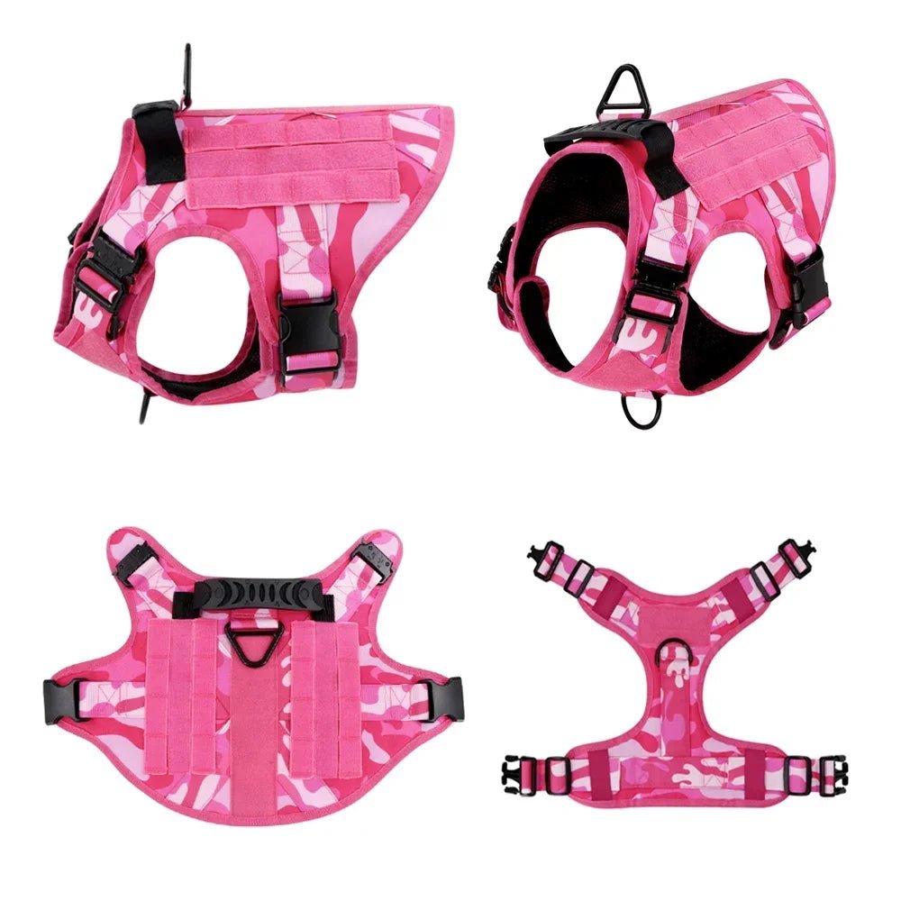 Pink Camo Dog Harness Service Dog Vest for Large Breed Dogs Adjustable Molle Vest Molle Vest with Patchs Hook and Loop Panel - Barking & Purrfectly Happy