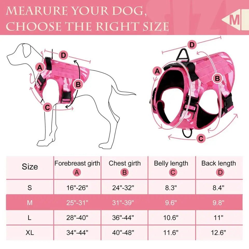 Pink Camo Dog Harness Service Dog Vest for Large Breed Dogs Adjustable Molle Vest Molle Vest with Patchs Hook and Loop Panel - Barking & Purrfectly Happy