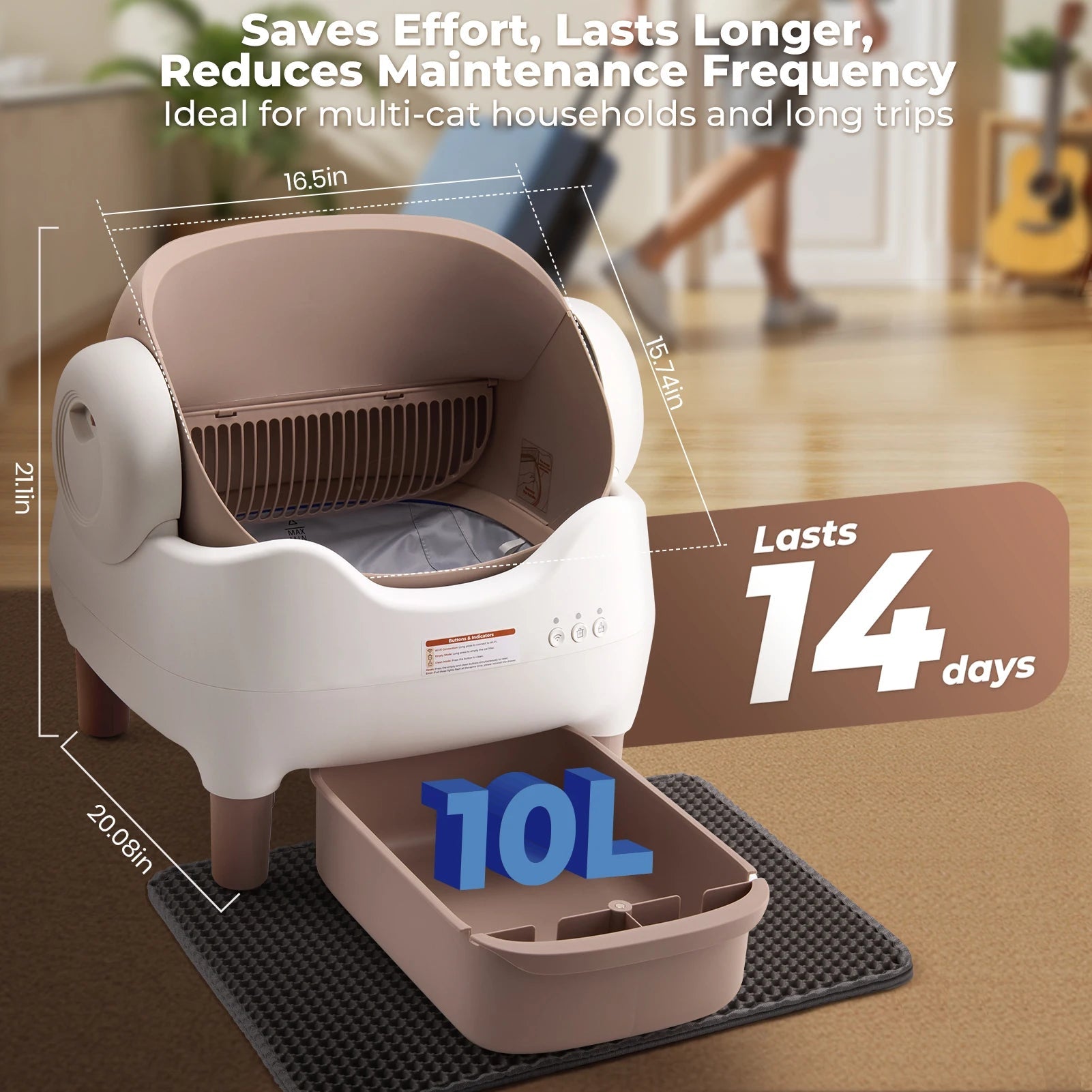 Self Cleaning Litter Box, Automatic Cat Litter Box with APP Control, Odor-Free Large Waste Bin, Open-Top for Multi Cats - Barking & Purrfectly Happy