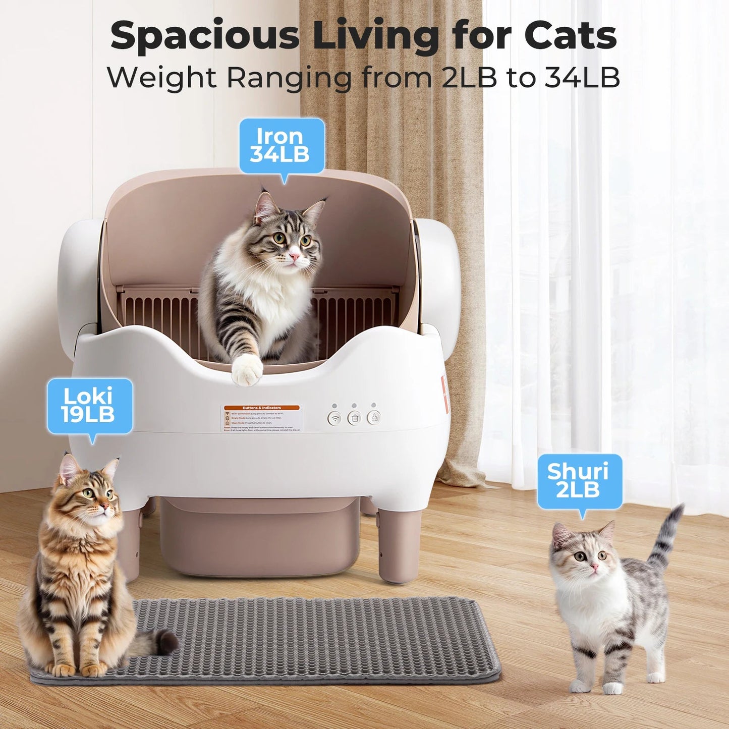 Self Cleaning Litter Box, Automatic Cat Litter Box with APP Control, Odor-Free Large Waste Bin, Open-Top for Multi Cats - Barking & Purrfectly Happy