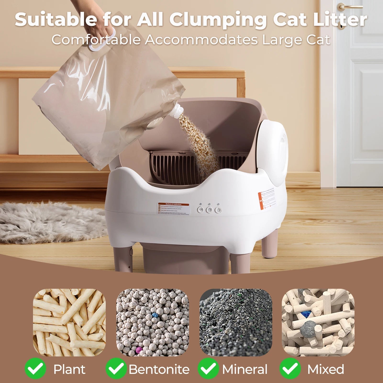Self Cleaning Litter Box, Automatic Cat Litter Box with APP Control, Odor-Free Large Waste Bin, Open-Top for Multi Cats - Barking & Purrfectly Happy