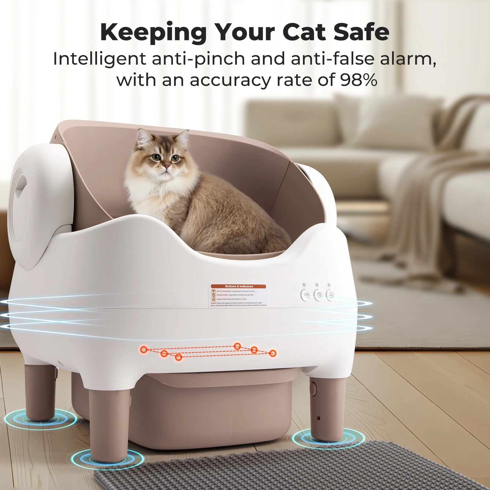 Self Cleaning Litter Box, Automatic Cat Litter Box with APP Control, Odor-Free Large Waste Bin, Open-Top for Multi Cats - Barking & Purrfectly Happy
