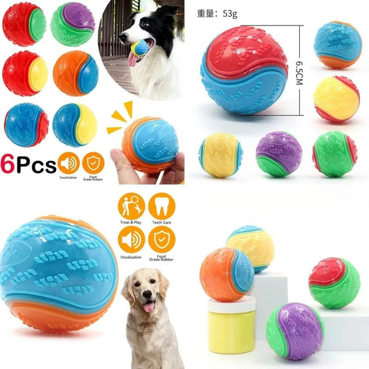 Squeaky Balls for Dogs 6 Pack Interactive TPR Chew Toys Dental Cleaning Puppy Toys for Aggressive Chewers Durable Dog Teething - Barking & Purrfectly Happy