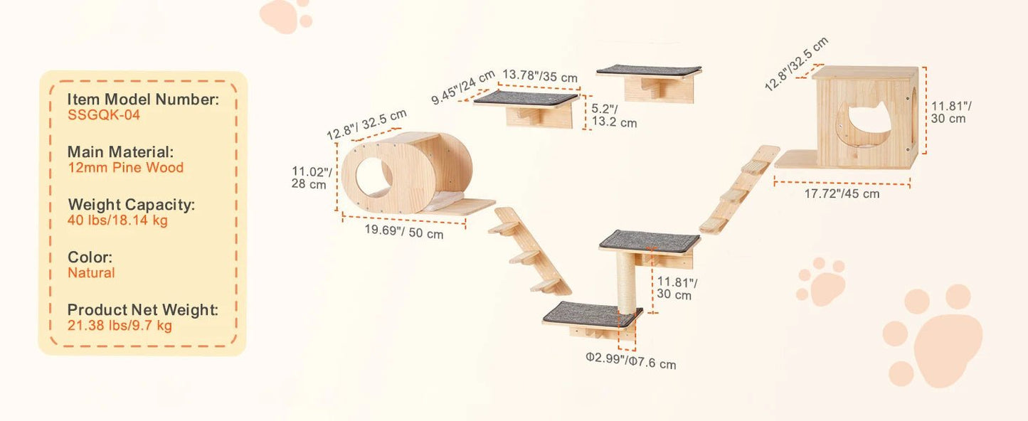 SucceBuy Wall Mounted Cat Shelves Cat Wall Shelves and Perches with Jumping Boards Hammocks & Cat Tree Cat Furniture and Shelves - Barking & Purrfectly Happy