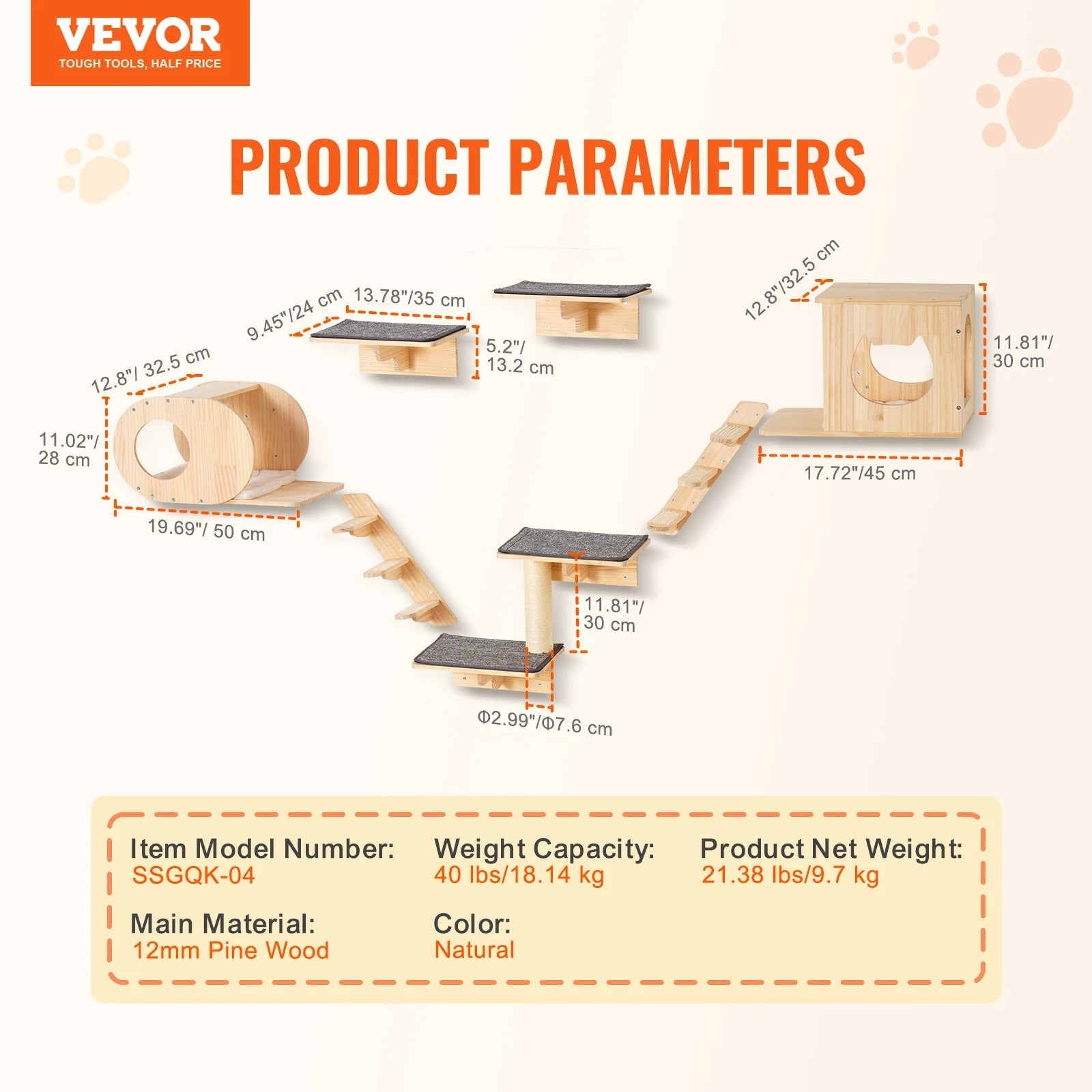 SucceBuy Wall Mounted Cat Shelves Cat Wall Shelves and Perches with Jumping Boards Hammocks & Cat Tree Cat Furniture and Shelves - Barking & Purrfectly Happy