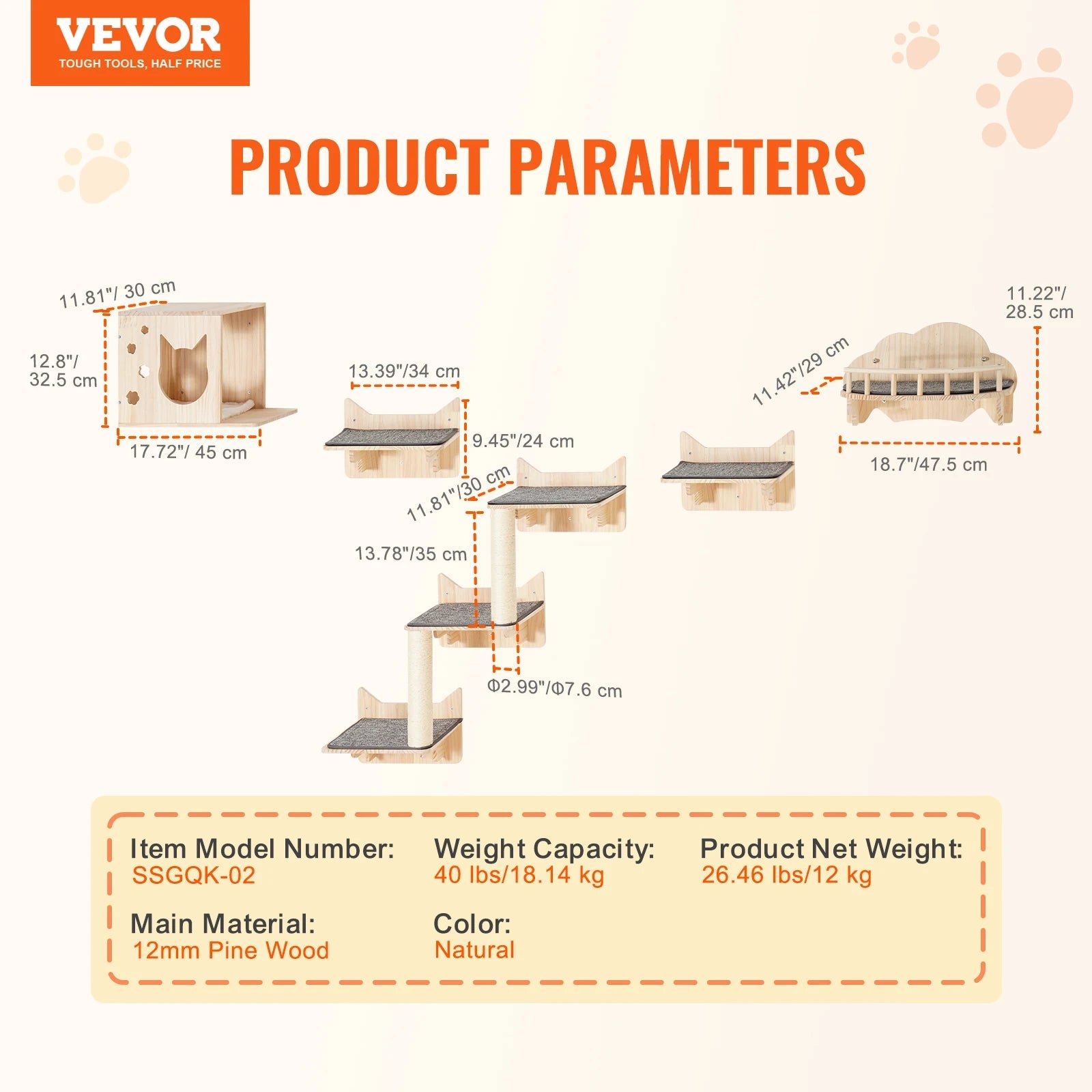 SucceBuy Wall Mounted Cat Shelves Cat Wall Shelves and Perches with Jumping Boards Hammocks & Cat Tree Cat Furniture and Shelves - Barking & Purrfectly Happy